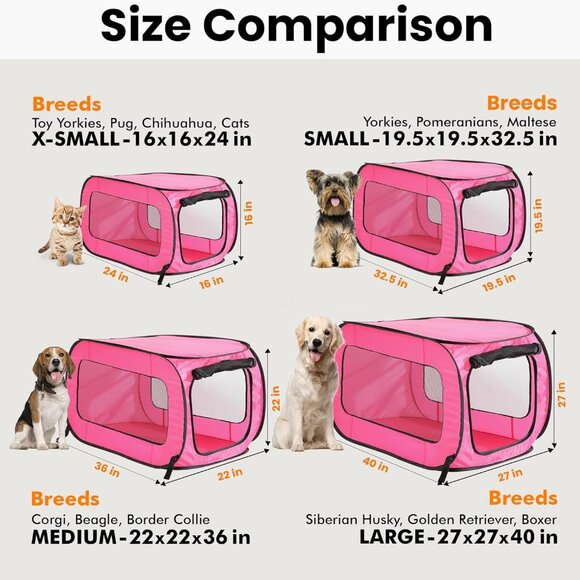 Collapsible Pet Travel Crate: Lightweight and Ventilated 24" x 16" in Fuchsia - Picture 3 of 8